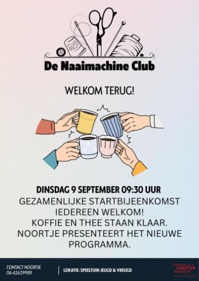Naaimachine Club di. 9 september weer van start
